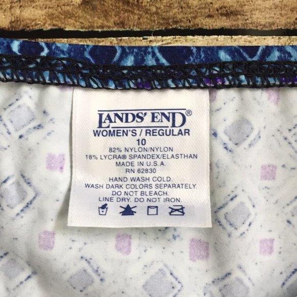 Vintage Y2K Lands End Blue Retro Print Pattern High Cut Bikini Bottom Medium - Picture 3 of 3